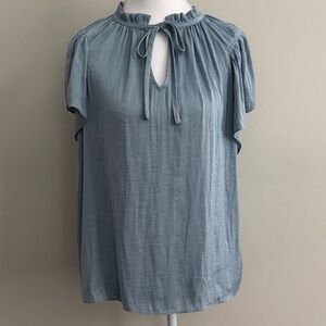 Chic Light Weight Light Blue Tie-Neck Flowy Blouse size S